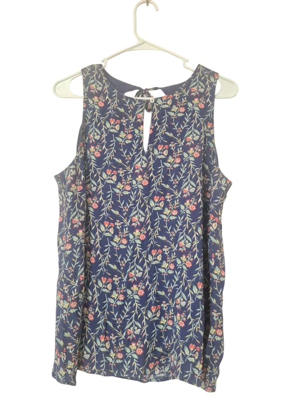 LOFT Navy Floral Sleeveless Keyhole Cami